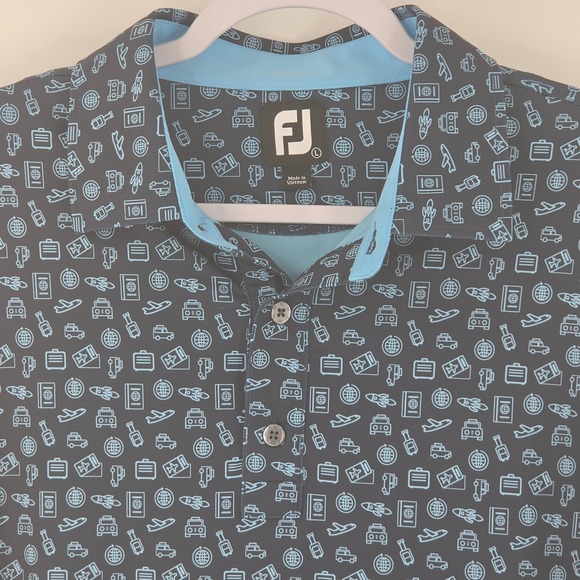 FootJoy Other - FootJoy Mens Large Navy Blue Travel Print Performance Golf Polo Rock Creek Club